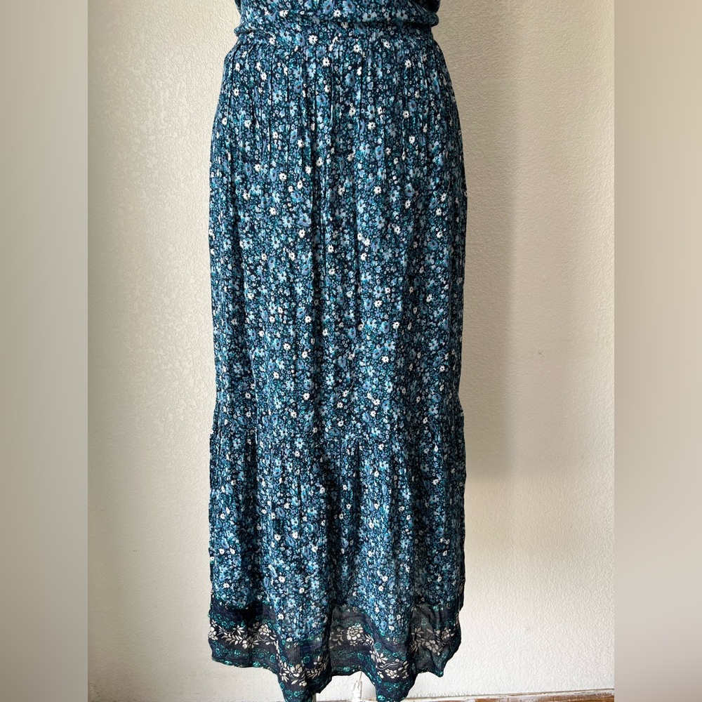 Style & Co Navy Floral Tiered Maxi Dress Sleeveless Button Front Size Large Boho - Picture 4 of 7